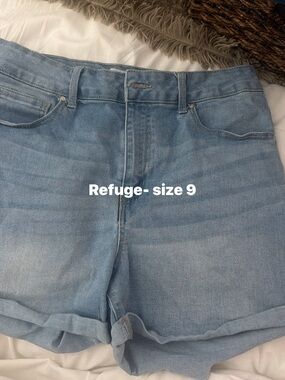 Refuge Light Blue Rolled-Hem Denim Shorts